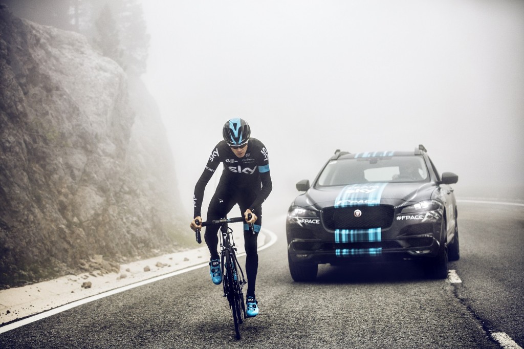 2017 Jaguar F-Pace prototype as Team Sky support vehicle for Tour de France rider Chris Froome