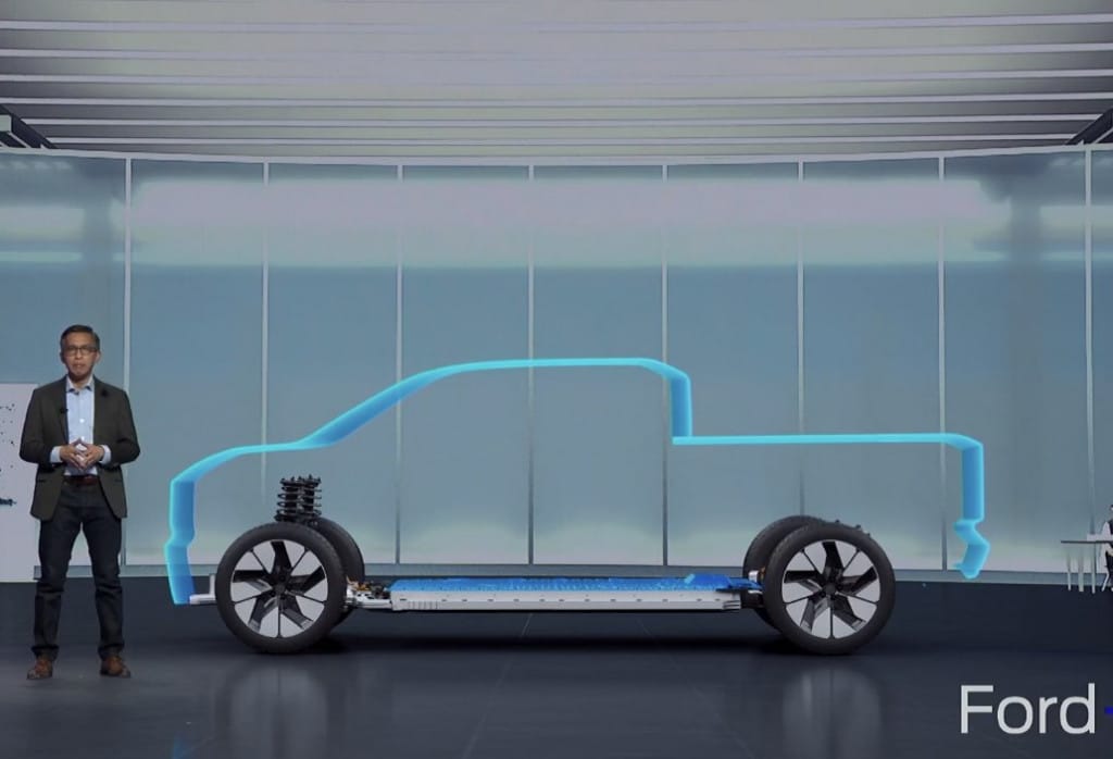 Electric Ford F-Series outline from Ford Capital Market Day presentation via Mike Levine on Twitter